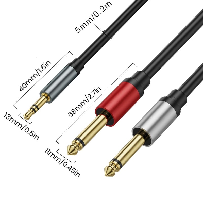 Gold Plated 35mm To Dual 635mm Audio Cable Y Splitter For Mixer Amplifier Hi Fi Systems 5