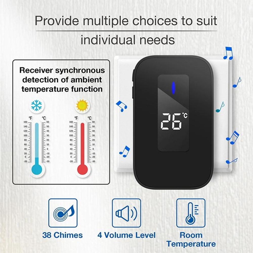 Smart Wireless Doorbell With Temperature Display Elderly Pager System 1