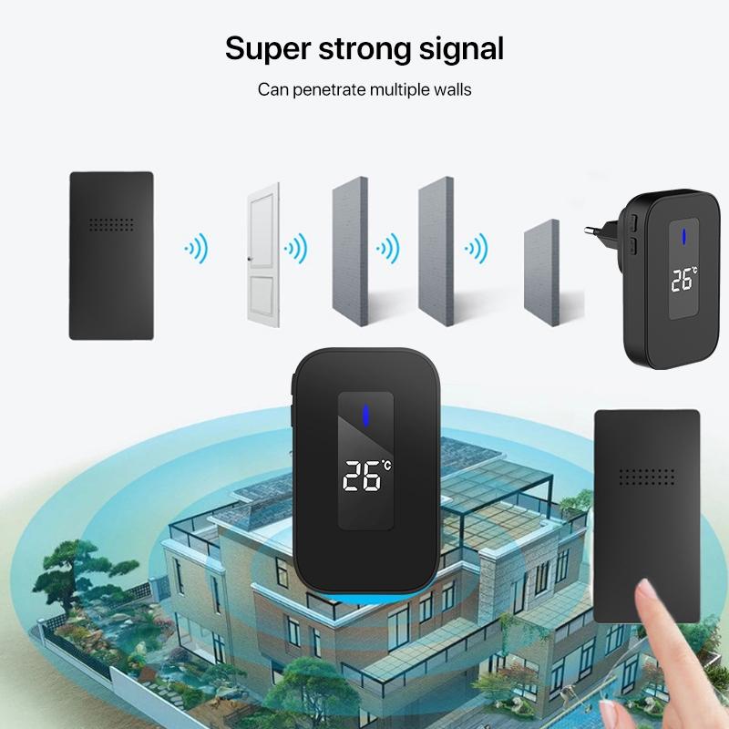 Smart Wireless Doorbell With Temperature Display Elderly Pager System 7