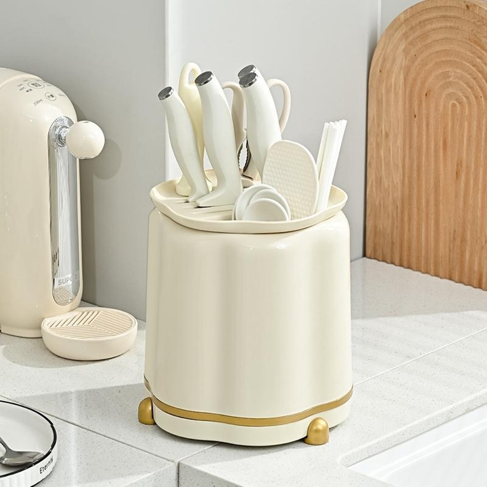 Rotating Knife Holder For Kitchen Counter With Cutlery And Chopsticks Storage 5