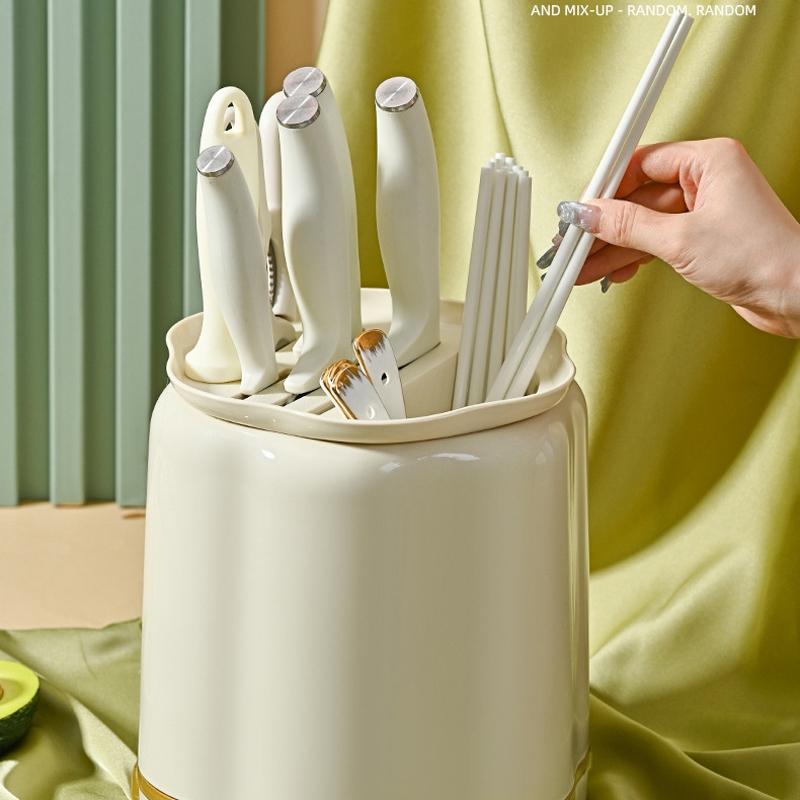 Rotating Knife Holder For Kitchen Counter With Cutlery And Chopsticks Storage 7