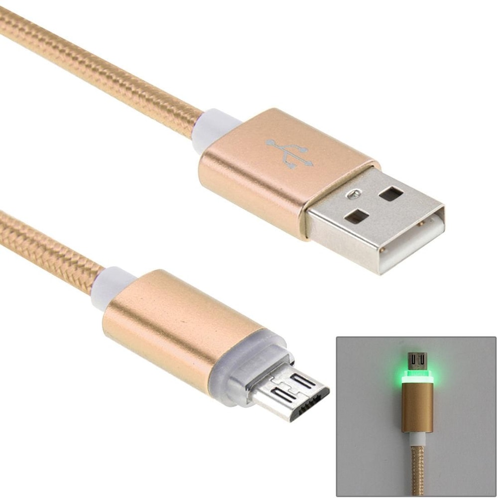 Woven Micro USB Charging Cable With LED Indicator Fast Data Sync Cord 4