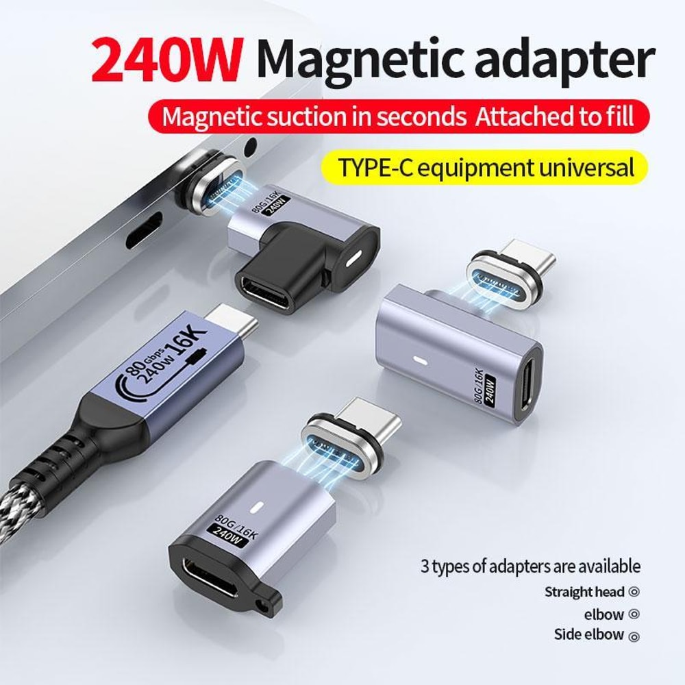 Magnetic USB C Adapter 240W PD Fast Charging 16K Video Extender 3