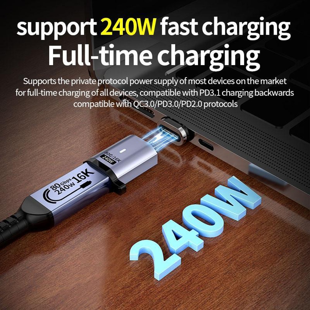 Magnetic USB C Adapter 240W PD Fast Charging 16K Video Extender 4