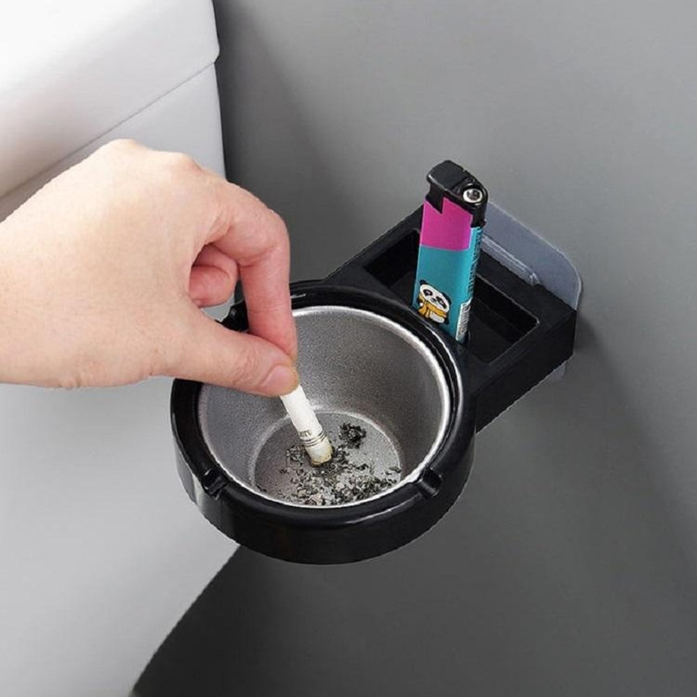 Wall Mounted Ashtray With Lid For Bathroom No Drill Smokeless Cigarette Holder 7
