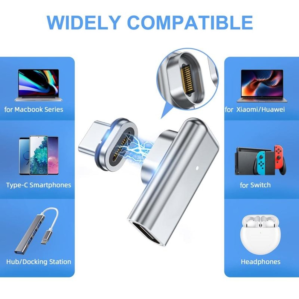Magnetic USB C Elbow Adapter 100W Fast Charging Connector for Laptops