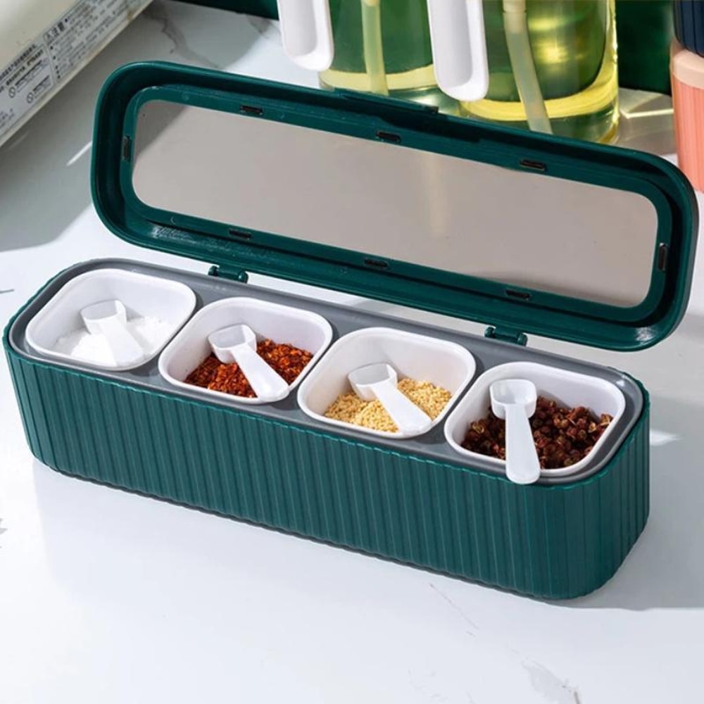 4Compartment Spice Organizer Seasoning Box Kitchen Storage Container 0