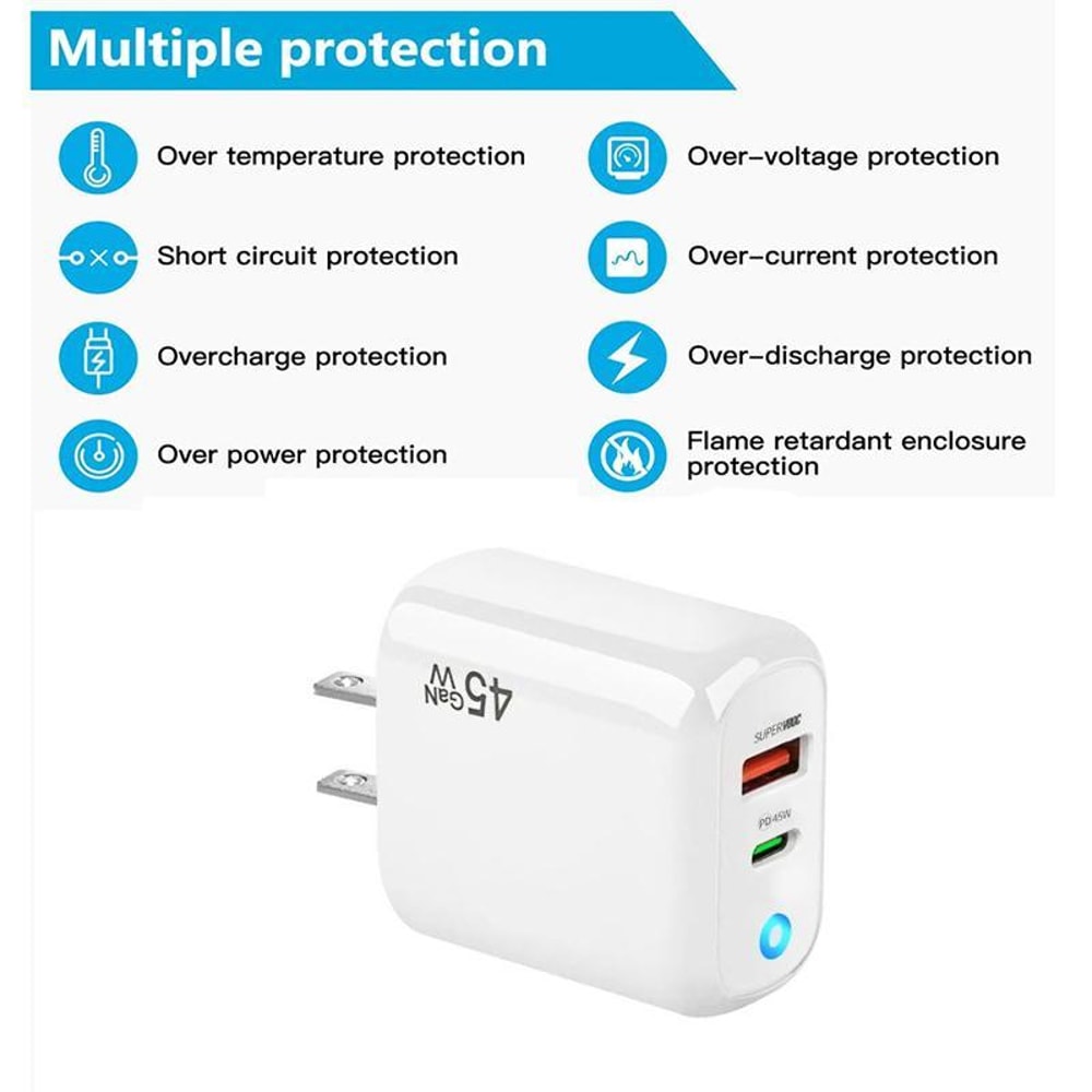 45W GaN USB C Laptop Charger Fast Charging Adapter For Phones Tablets 6