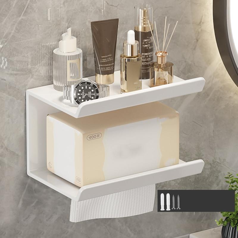Toilet Paper Holder With Shelf Wall Mounted Bathroom Storage Rack 9