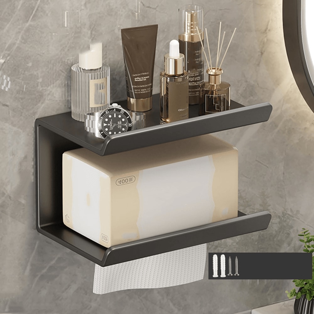 Toilet Paper Holder With Shelf Wall Mounted Bathroom Storage Rack 10