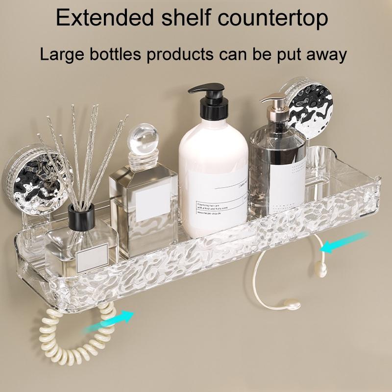 Clear Suction Cup Bathroom Shelf No Drill Wall Mounted Organizer 8