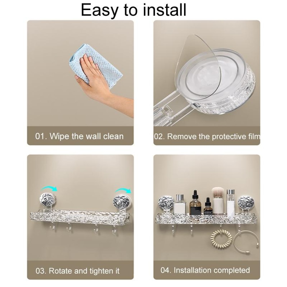 Clear Suction Cup Bathroom Shelf No Drill Wall Mounted Organizer 1