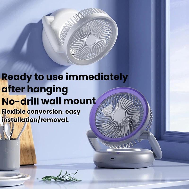 Foldable Portable Air Circulator Fan With LED Light Battery Indicator For Desk Or Wall Use 1