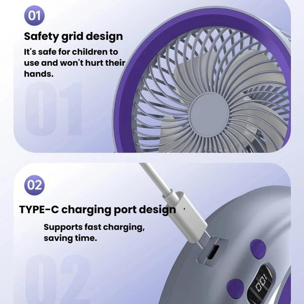 Foldable Portable Air Circulator Fan With LED Light Battery Indicator For Desk Or Wall Use 3