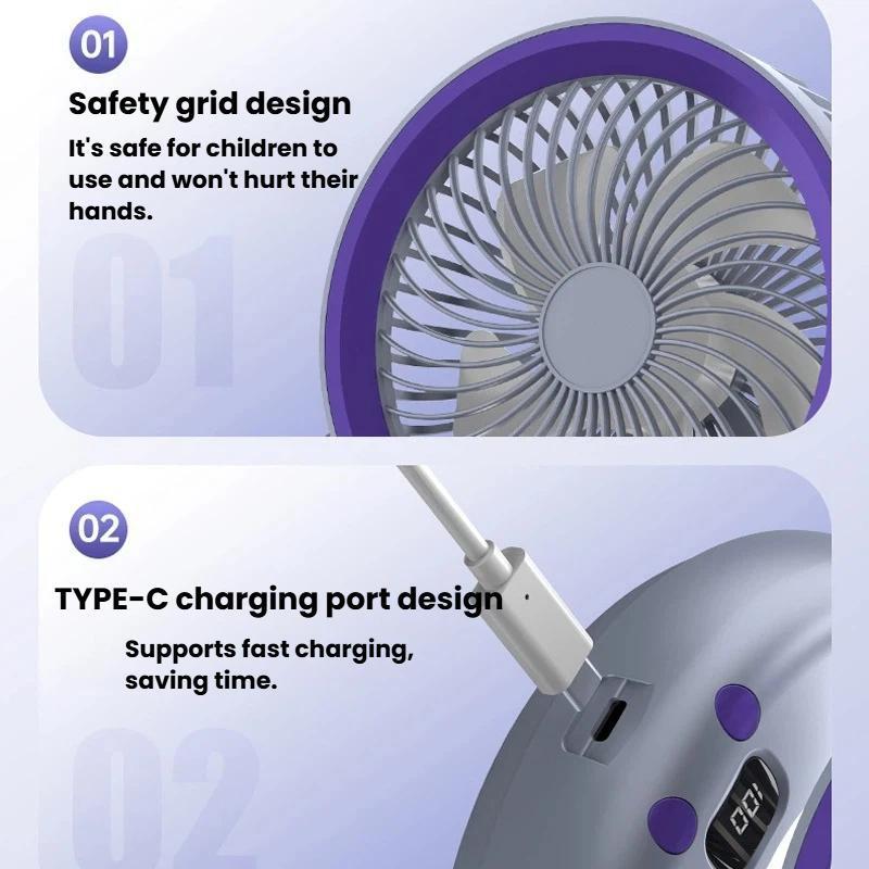 Foldable Portable Air Circulator Fan With LED Light Battery Indicator For Desk Or Wall Use 3