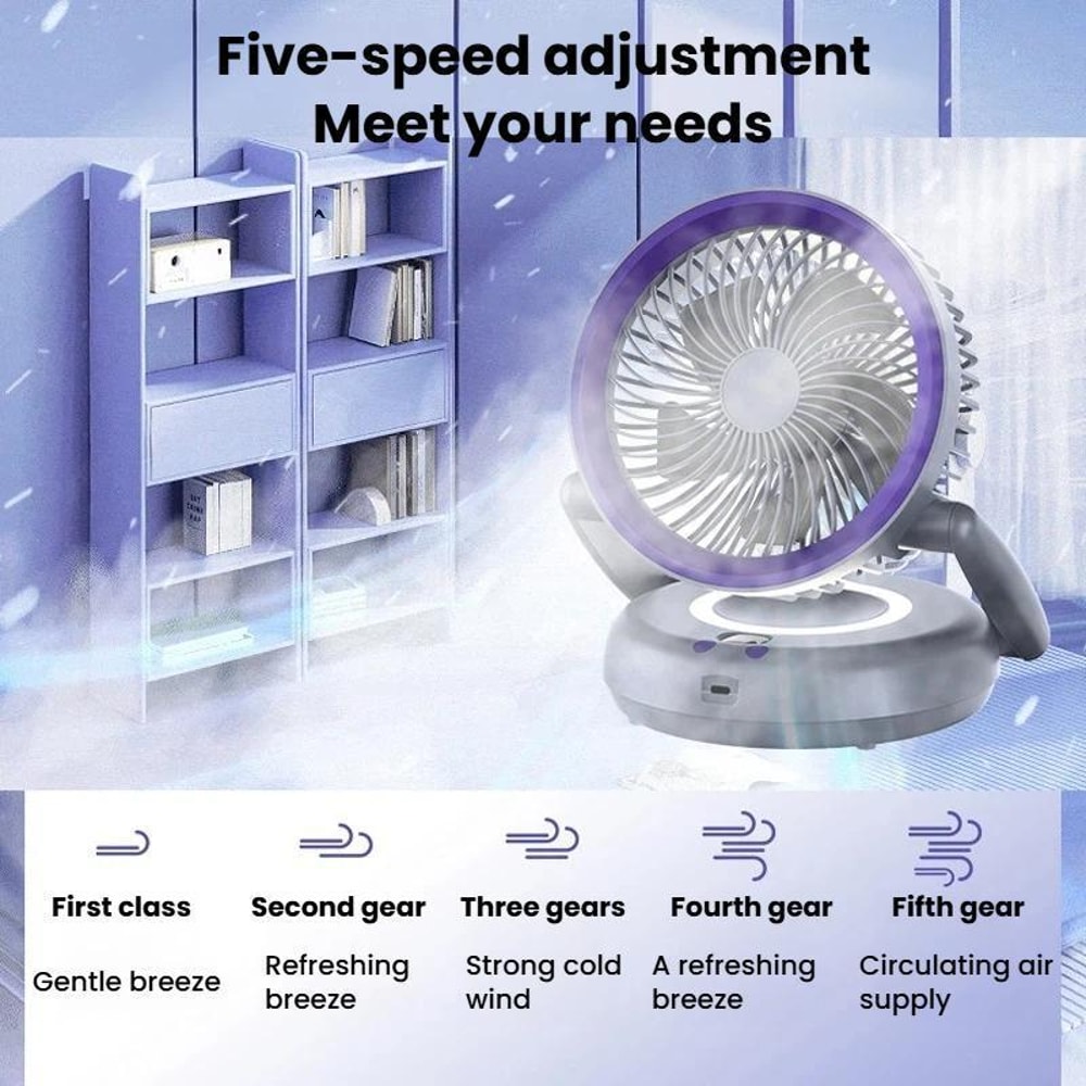 Foldable Portable Air Circulator Fan With LED Light Battery Indicator For Desk Or Wall Use 5