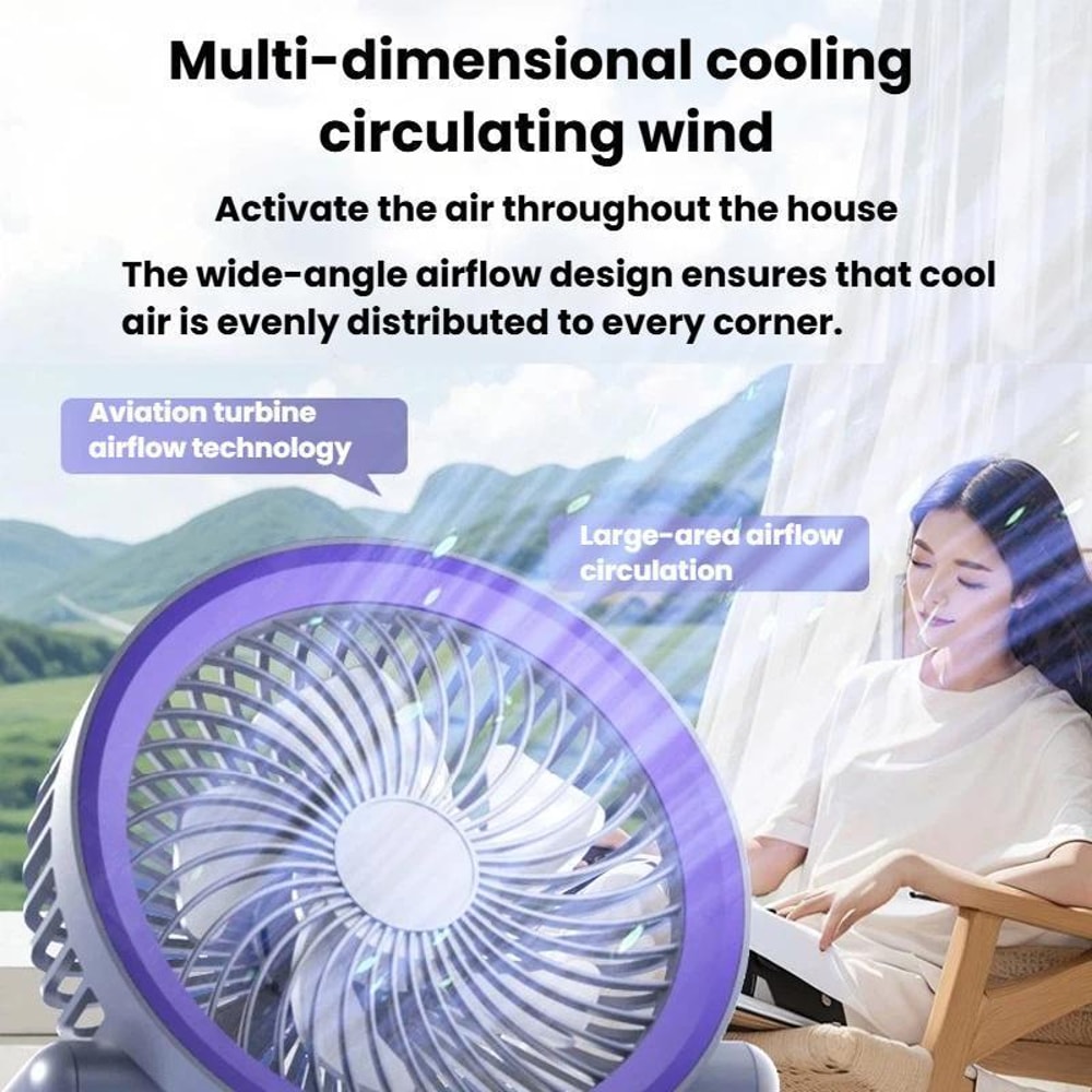 Foldable Portable Air Circulator Fan With LED Light Battery Indicator For Desk Or Wall Use 6