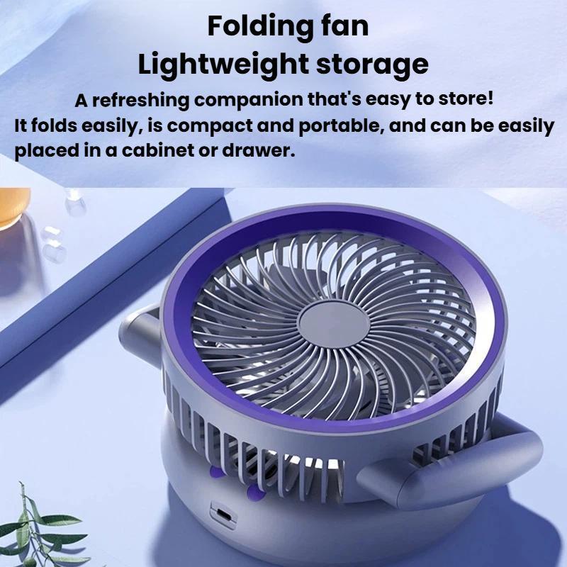 Foldable Portable Air Circulator Fan With LED Light Battery Indicator For Desk Or Wall Use 8