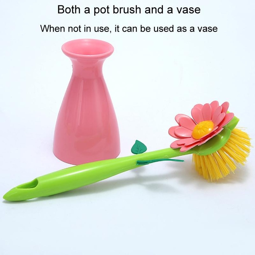 Flower Long Handle Dish Brush For Pots Sinks And Stovetops 4