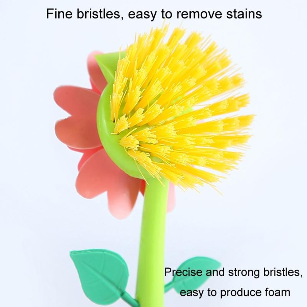Flower Long Handle Dish Brush For Pots Sinks And Stovetops 5