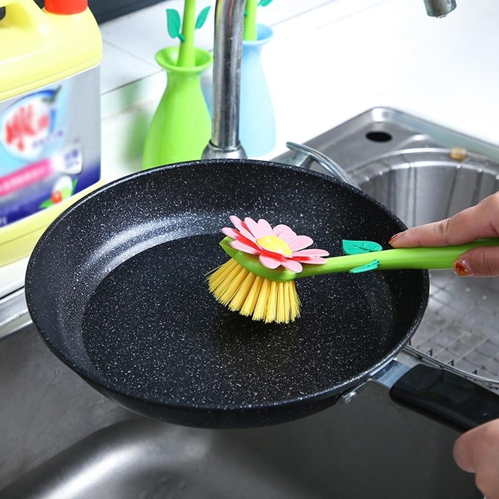 Flower Long Handle Dish Brush For Pots Sinks And Stovetops 9