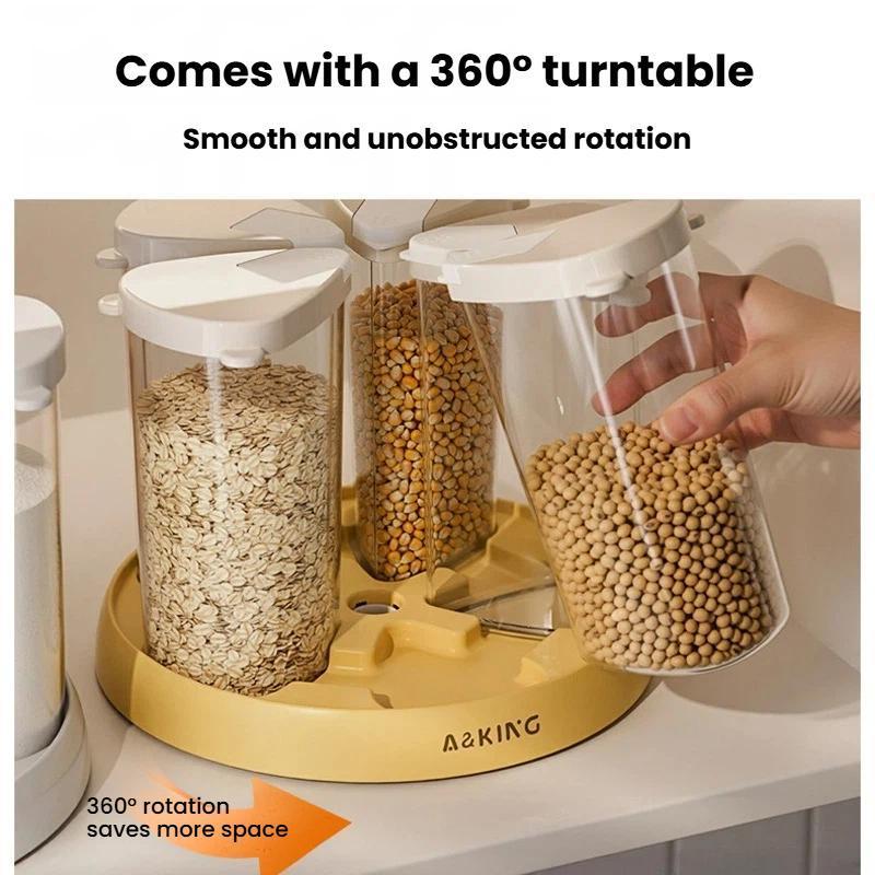 Rotating Cereal Storage Container Airtight Grain Dispenser Kitchen Organizer
