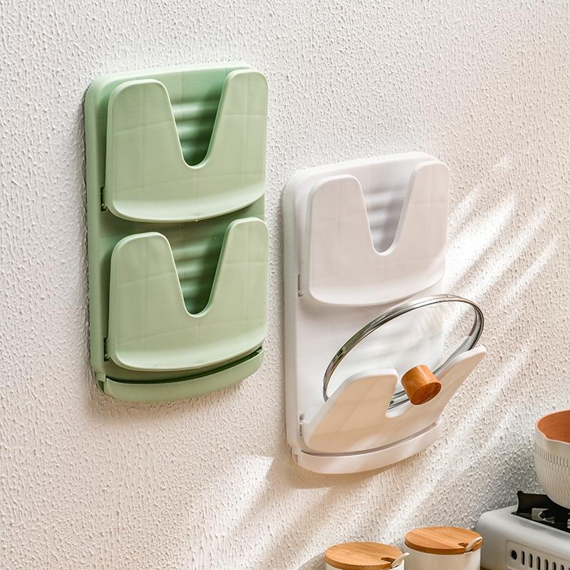Foldable Wall Mounted Pot Lid Holder With Drain Tray Double Layer Kitchen Organizer 1