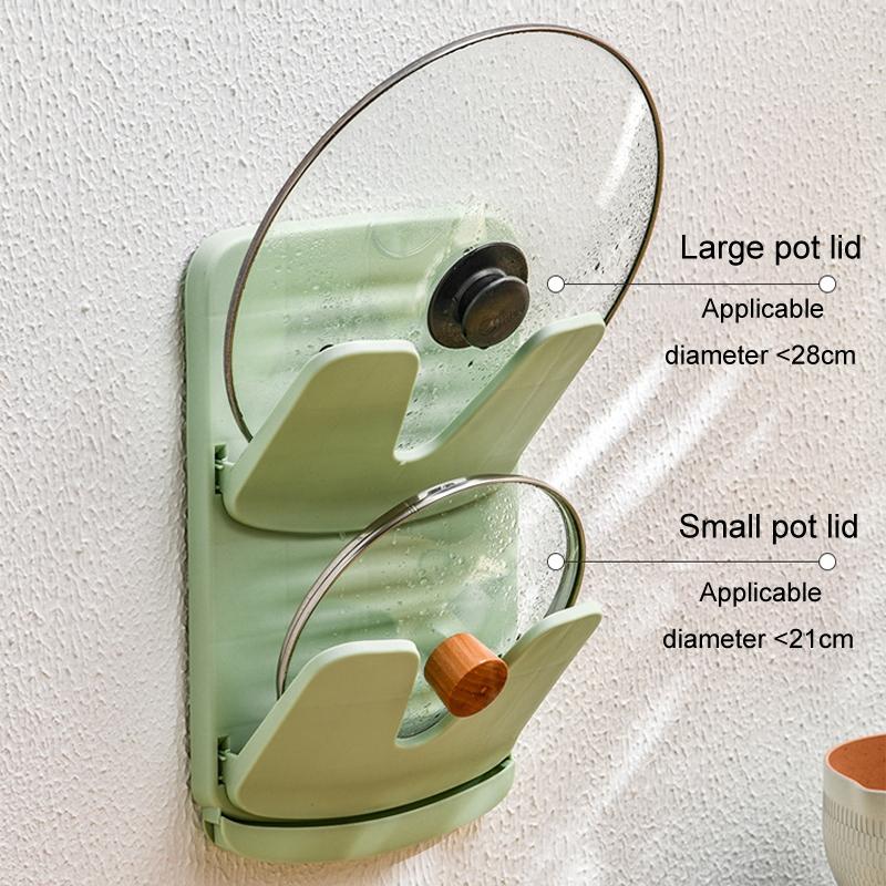 Foldable Wall Mounted Pot Lid Holder With Drain Tray Double Layer Kitchen Organizer 5