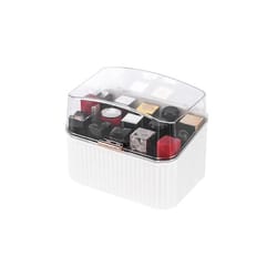 desktop cosmetic storage box makeup organizer with dustproof lid & lipstick holder