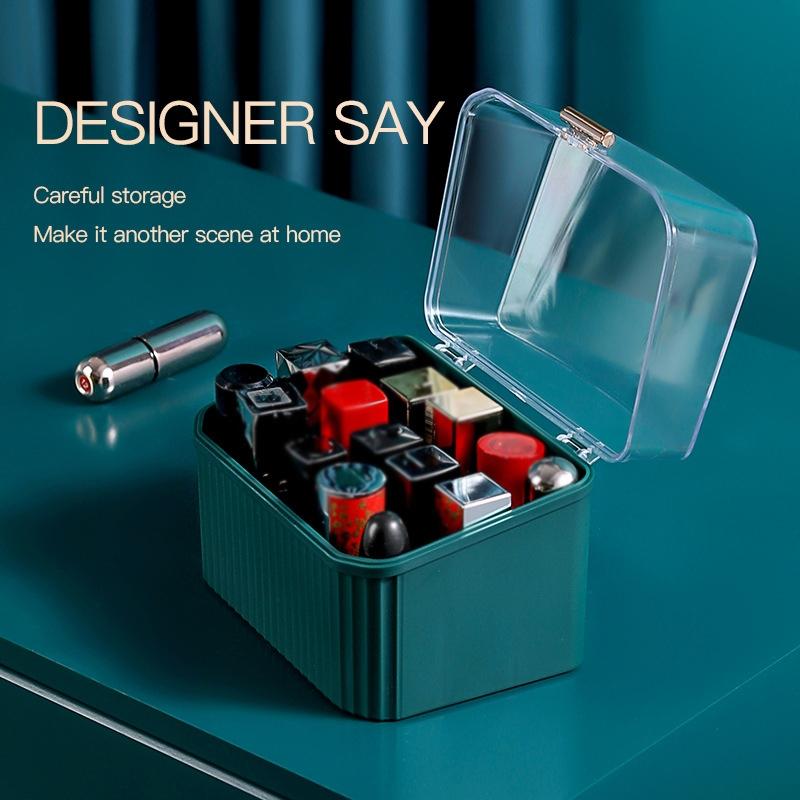 Desktop Cosmetic Storage Box Makeup Organizer With Dustproof Lid Lipstick Holder 8
