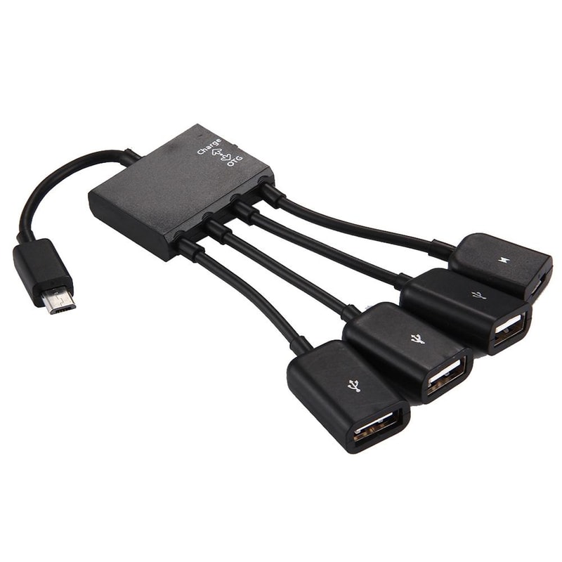 4 Port Micro USB OTG Hub Cable With Charging Switch For Android Phones Tablets 5