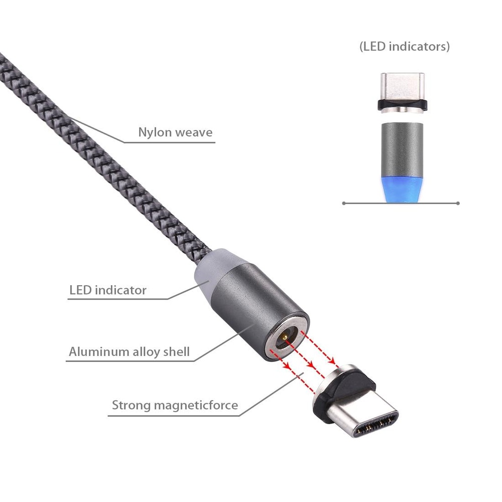 360 Degree Magnetic USB C Cable With LED Indicator Fast Charging Type C Charger 2