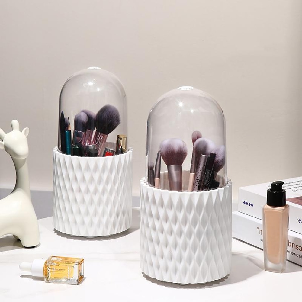 Makeup Organizer Large Capacity Cosmetics Storage Box with Covered Brush Holder