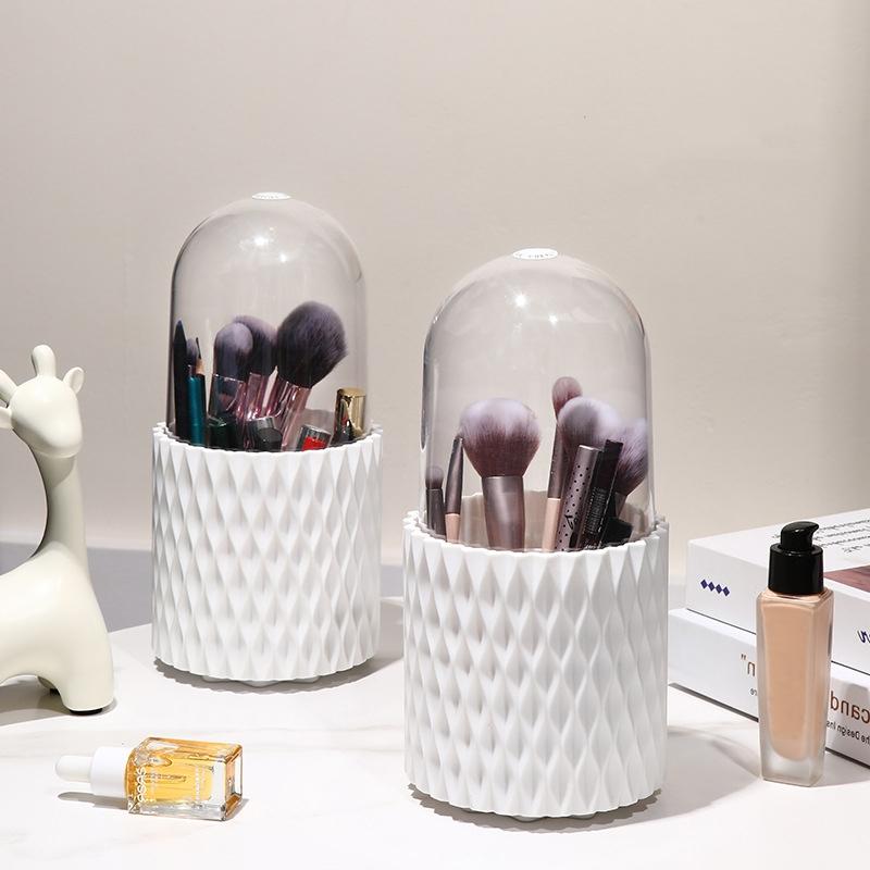 Makeup Organizer Large Capacity Cosmetics Storage Box with Covered Brush Holder