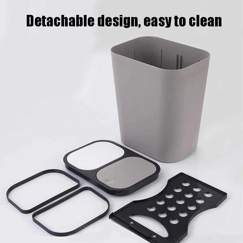 Double Compartment Press Lid Kitchen Waste Sorting Bin Odor Proof Recycling Trash Can Household Org 10