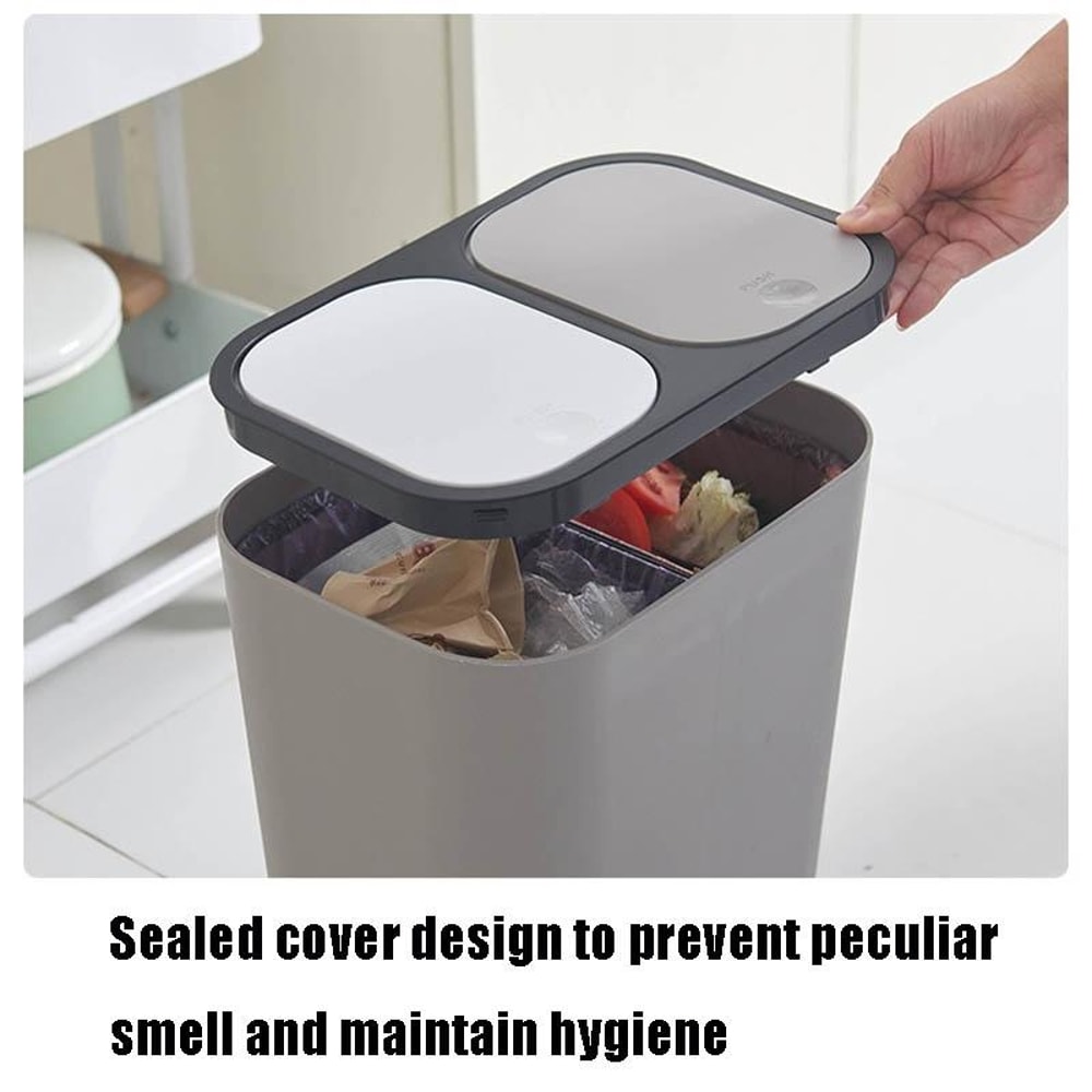 Double Compartment Press Lid Kitchen Waste Sorting Bin Odor Proof Recycling Trash Can Household Org 11