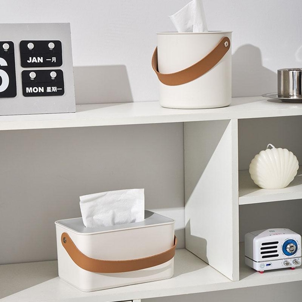 Modern PU Leather Tissue Box Cover With Storage Drawer For Coffee Table Dining Use 3