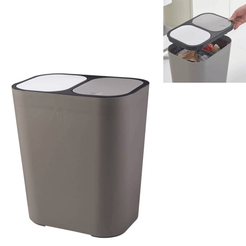 Double Compartment Press Lid Kitchen Waste Sorting Bin Odor Proof Recycling Trash Can Household Org 14