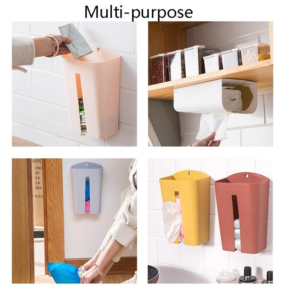 Wall Mounted Plastic Bag Dispenser And Paper Towel Holder For Kitchen Organization 5