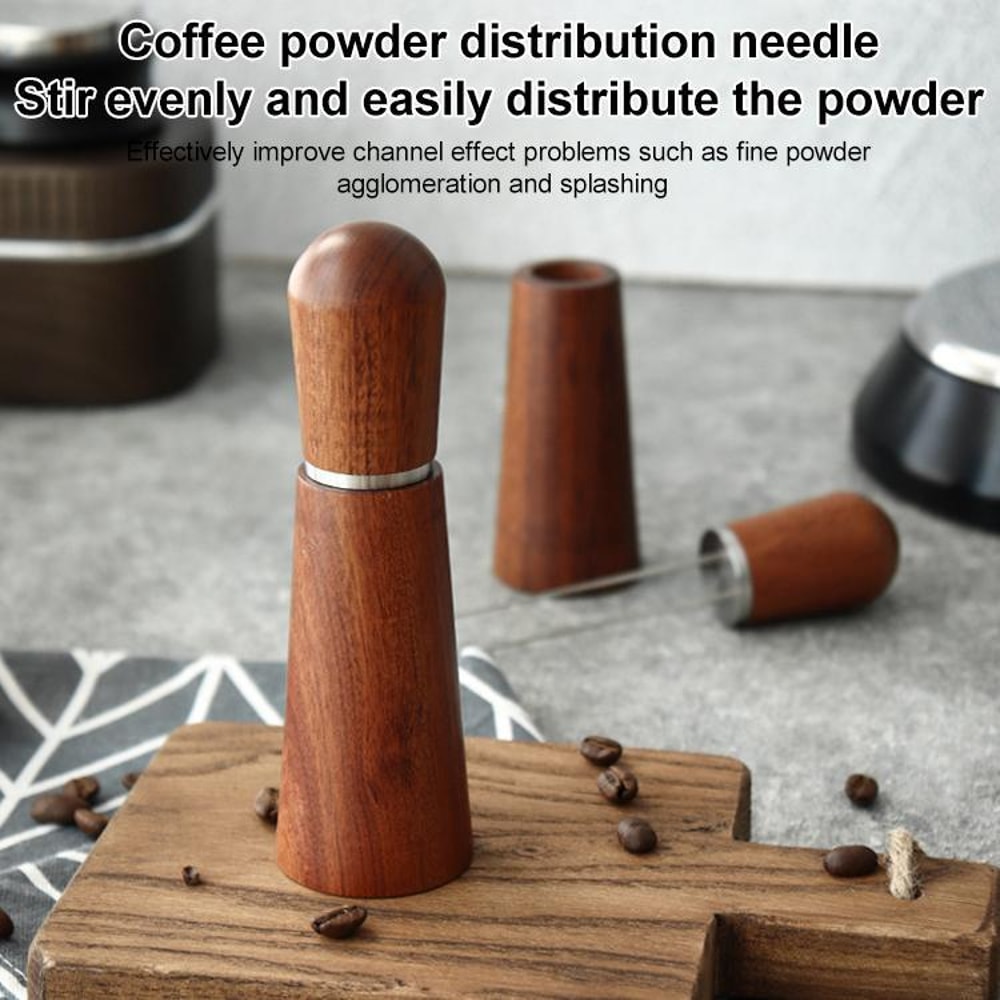 Espresso Distribution Needle Tool with Wooden Stand, Precision Coffee Stirrer for Perfect Crema