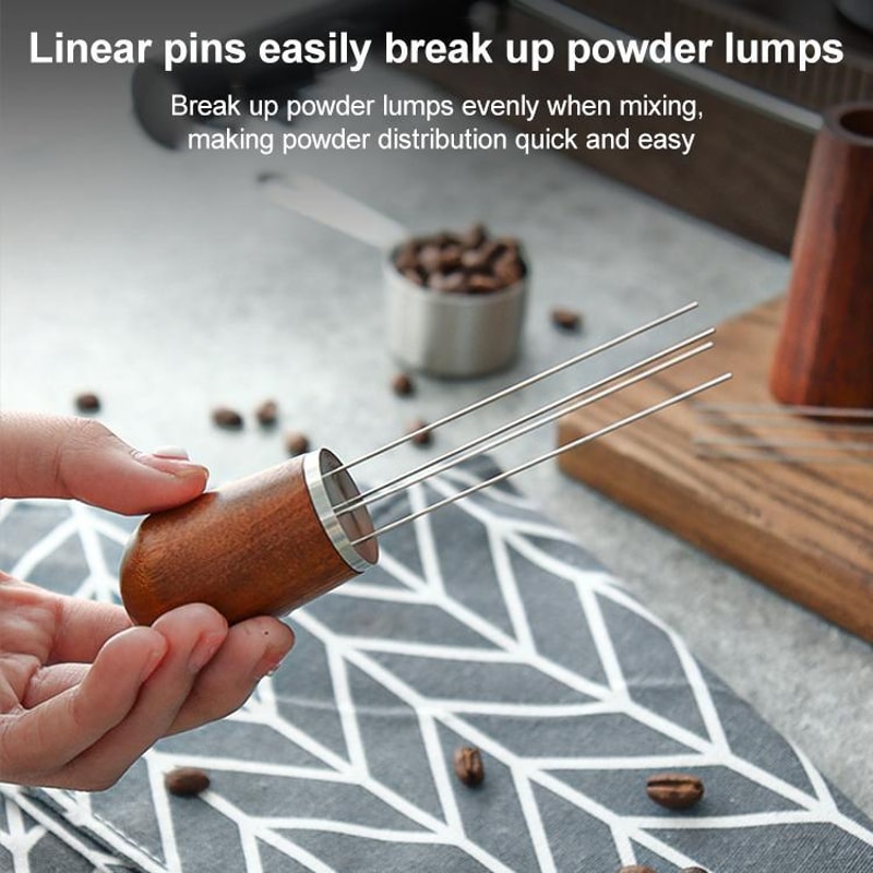 Espresso Distribution Needle Tool with Wooden Stand, Precision Coffee Stirrer for Perfect Crema