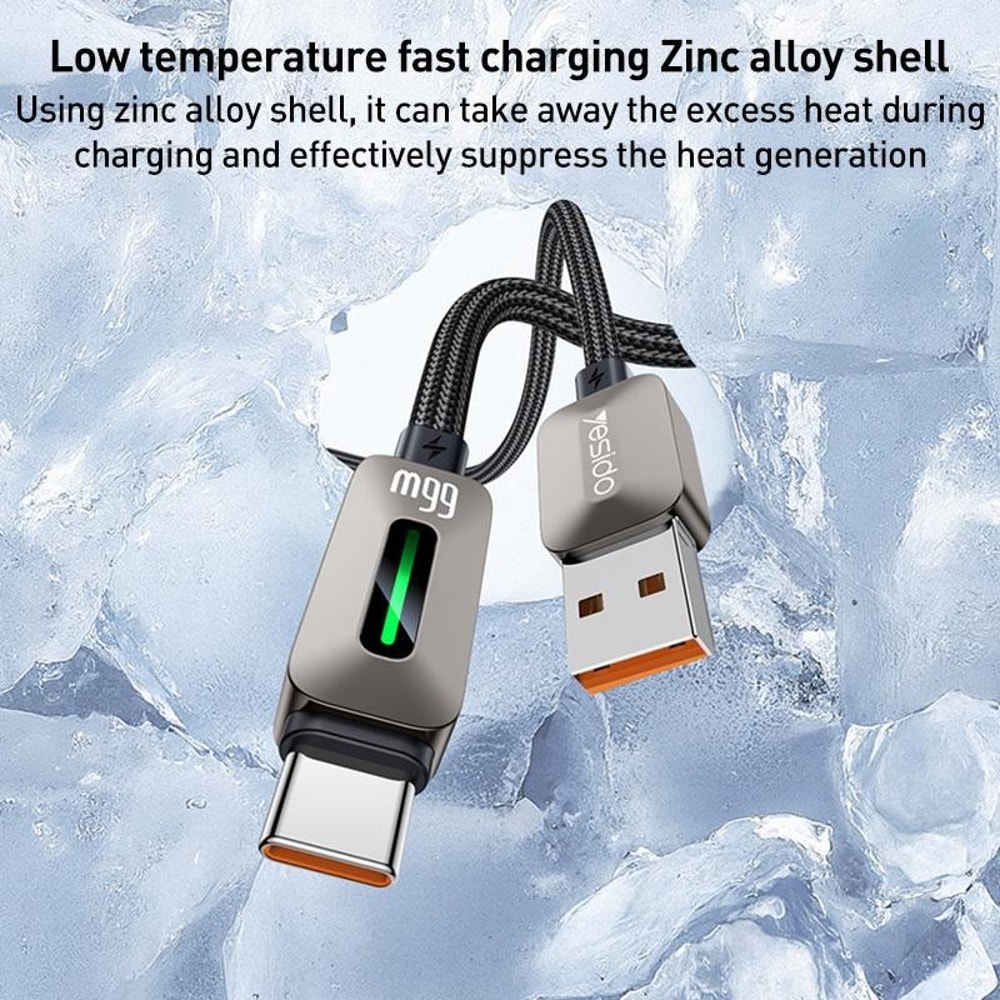 Fast Charging USB to Type C Cable with LED Streamer Light 1.2m Durable Braided Cord