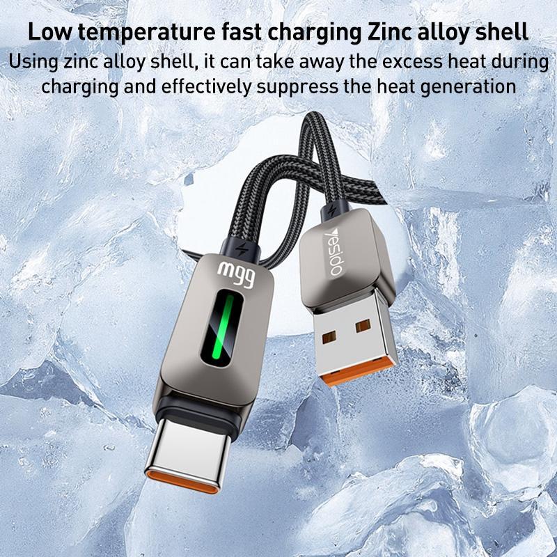 Fast Charging USB to Type C Cable with LED Streamer Light 1.2m Durable Braided Cord