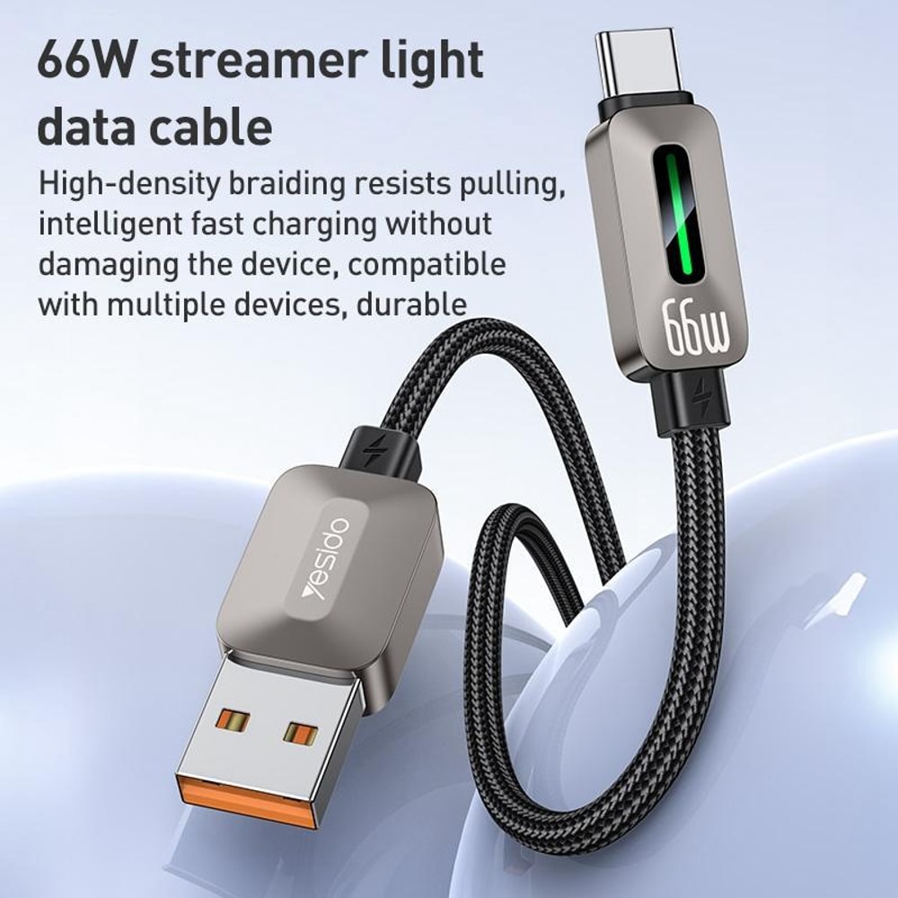 Fast Charging USB to Type C Cable with LED Streamer Light 1.2m Durable Braided Cord