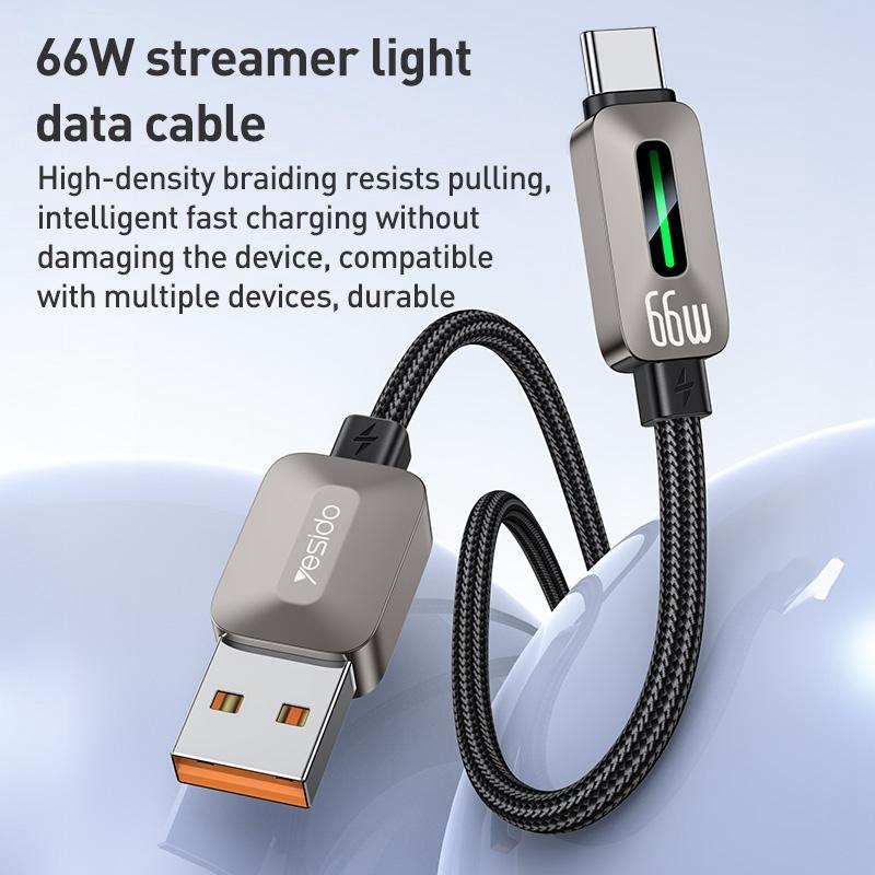 Fast Charging USB to Type C Cable with LED Streamer Light 1.2m Durable Braided Cord