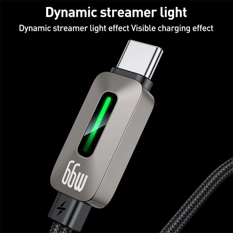 Fast Charging USB to Type C Cable with LED Streamer Light 1.2m Durable Braided Cord