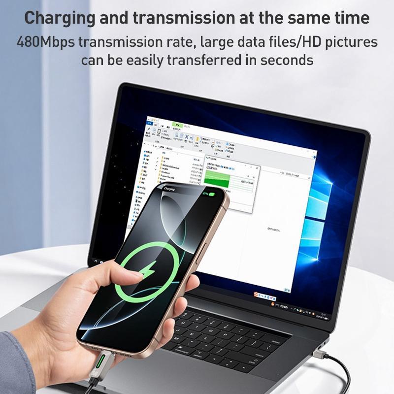 Fast Charging USB to Type C Cable with LED Streamer Light 1.2m Durable Braided Cord