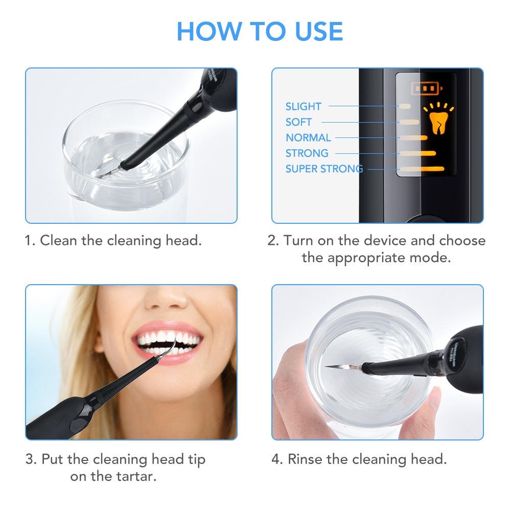 Portable Electric Ultrasonic Dental Scaler and Plaque Remover for Home Teeth Cleaning Care Tool