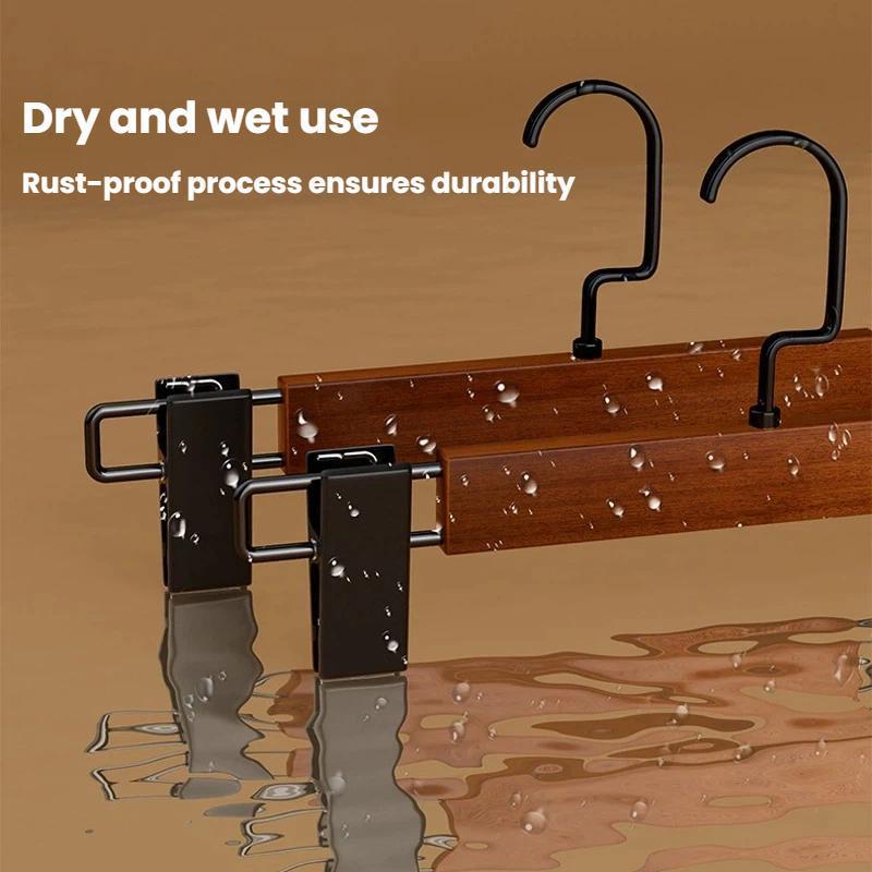 Wooden Pants Hanger With Adjustable Clips NonSlip SpaceSaving Closet Organizer 2