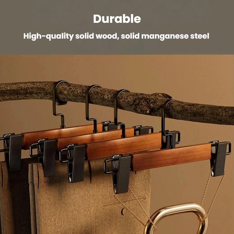 Wooden Pants Hanger With Adjustable Clips NonSlip SpaceSaving Closet Organizer 4